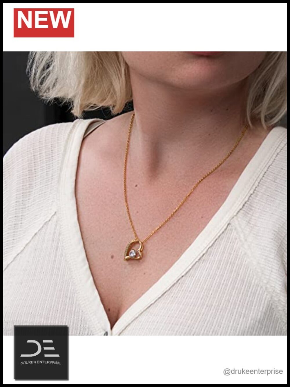 Heart Pendant Necklace Stainless Steel 18K Yellow Gold Finish Gift for Wife - Picture 6 of 6